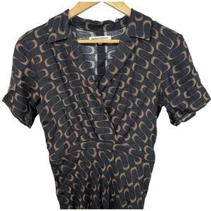 Reformation Black Brown Danika Midi Dress Sz S Linguini Print Short Sleeve